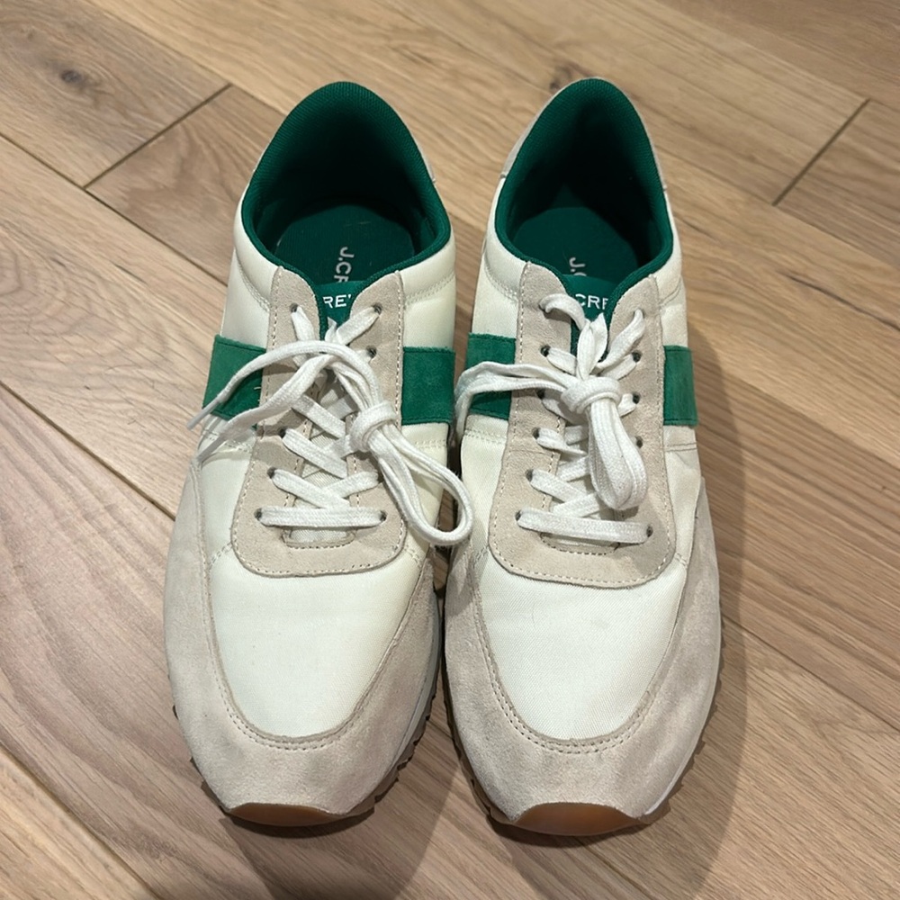 J. Crew trainers, cream and green colors, size 9.5